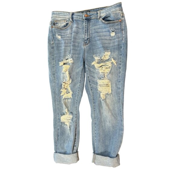 Judy Blue Distressed High Rise Boyfriend Fit Jeans Womens Size 11/30 Blue |K1 - Picture 1 of 8